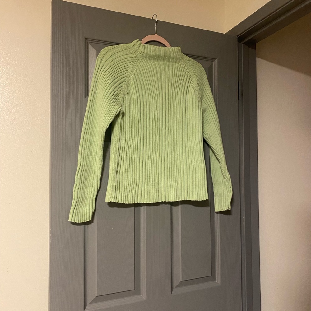 Women's Ribbed Sweater Mockneck- Light Green Spring Easter Basic